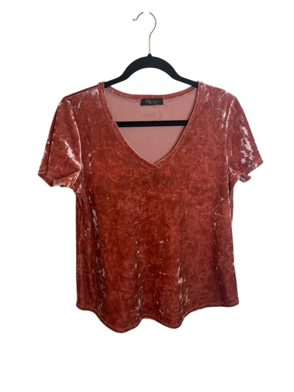 KLD Peach Velour Boho V-Neck Tee